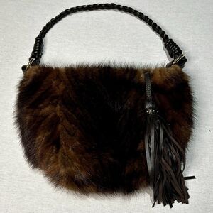 Paolo Masi Mocha Mink Fur Shoulder Bag, Made in Italy of Genuine Leather